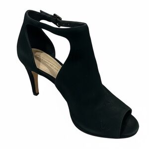 Antonio Melani Black Suede Cutout Peep Toe Ankle Strap Buckle Heels Size 7.5 M